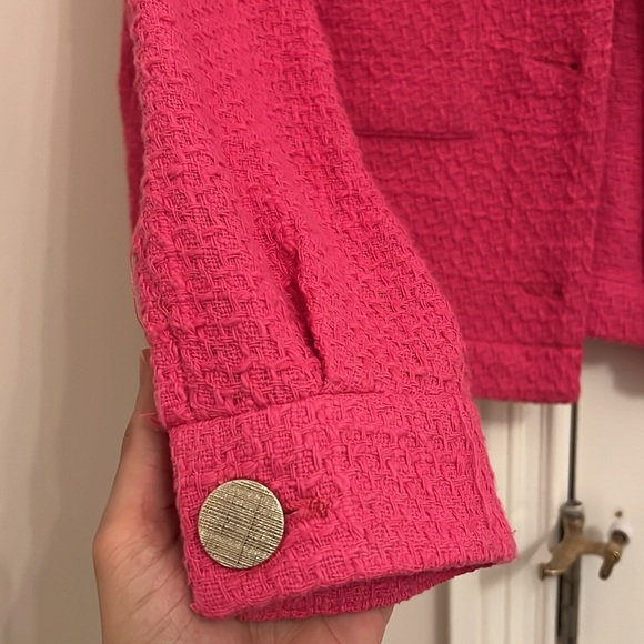 ZARA Cropped Tweed Jacket Textured Knit Boxy Pocket Overshirt, S, Hot Pink - Picture 3 of 5